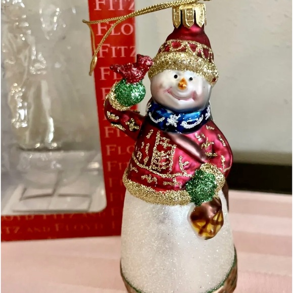 Fitz & Floyd Christmas Blown Glass Ornament Snowman New - Picture 2 of 10